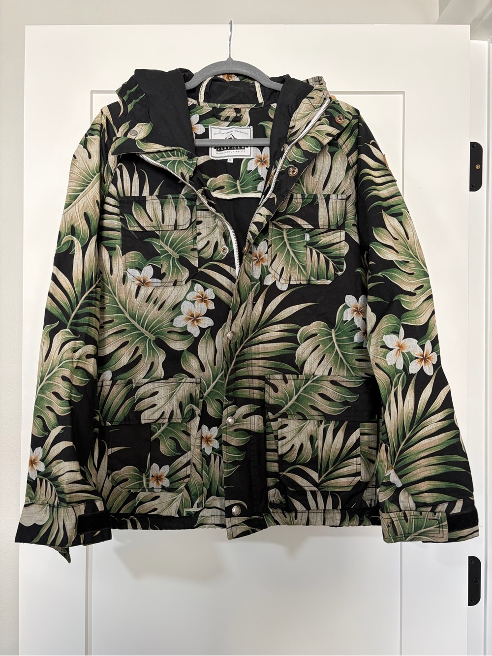 Penfield Black Tropical Leaf Hooded Rain Coat Jacket